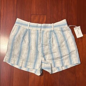 Frame Linen High Waist Blue and White Striped Shorts size 12